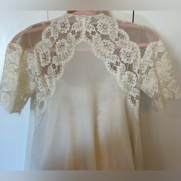Antique Eyeful By Flaums Bridal Peignoir Sheer Chiffon Overlay English Lace Sz S - Picture 10 of 16